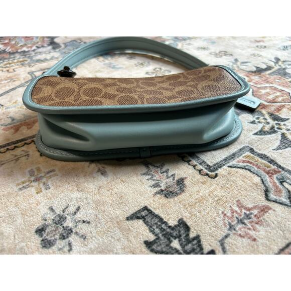 Coach Swinger 20 Bag in Signature Canvas Logo C Leather Mini Shoulder Purse Teal - Picture 8 of 16